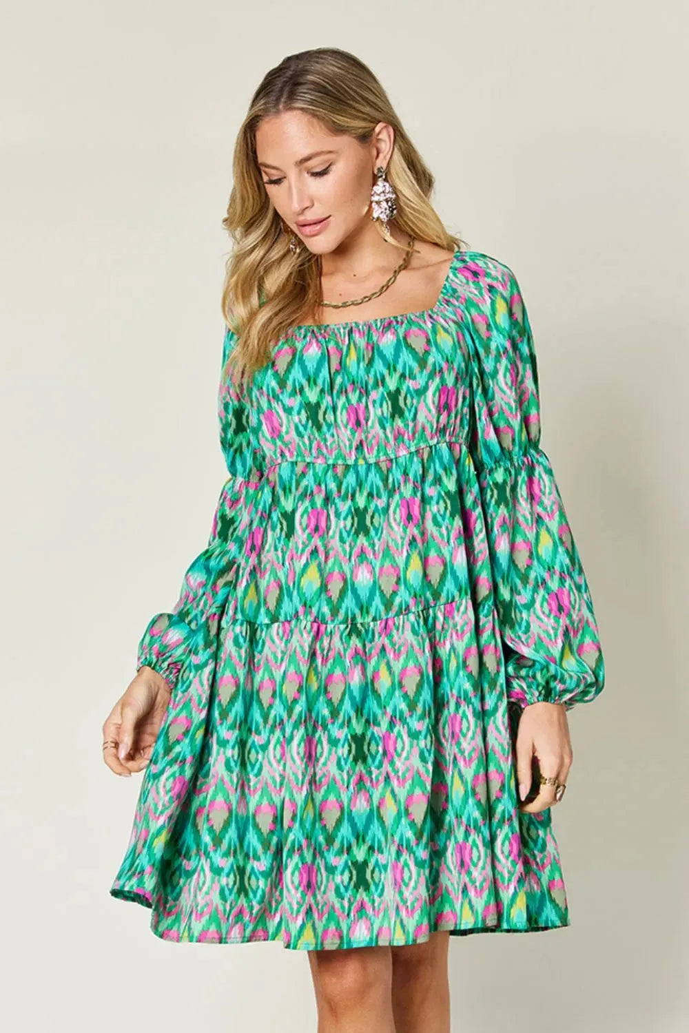 Double Take Full Size Printed Long Sleeve Dress Casual Dresses - Tophatter Daily Deals
